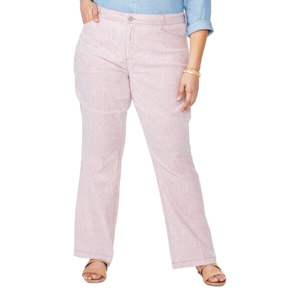 NWT Women Plus Size 14W NYDJ Tan Stripe Linen & Cotton Blend Trouser Pants NEW - Picture 10 of 11